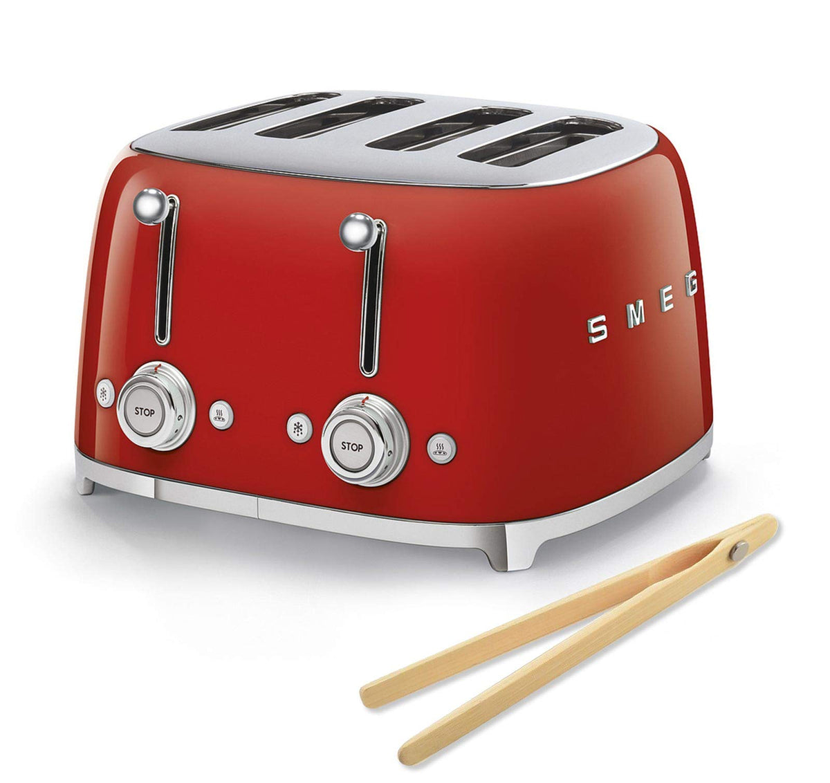 Smeg 50s Retro 4-Slot Toaster with Bamboo Tongs Bundle