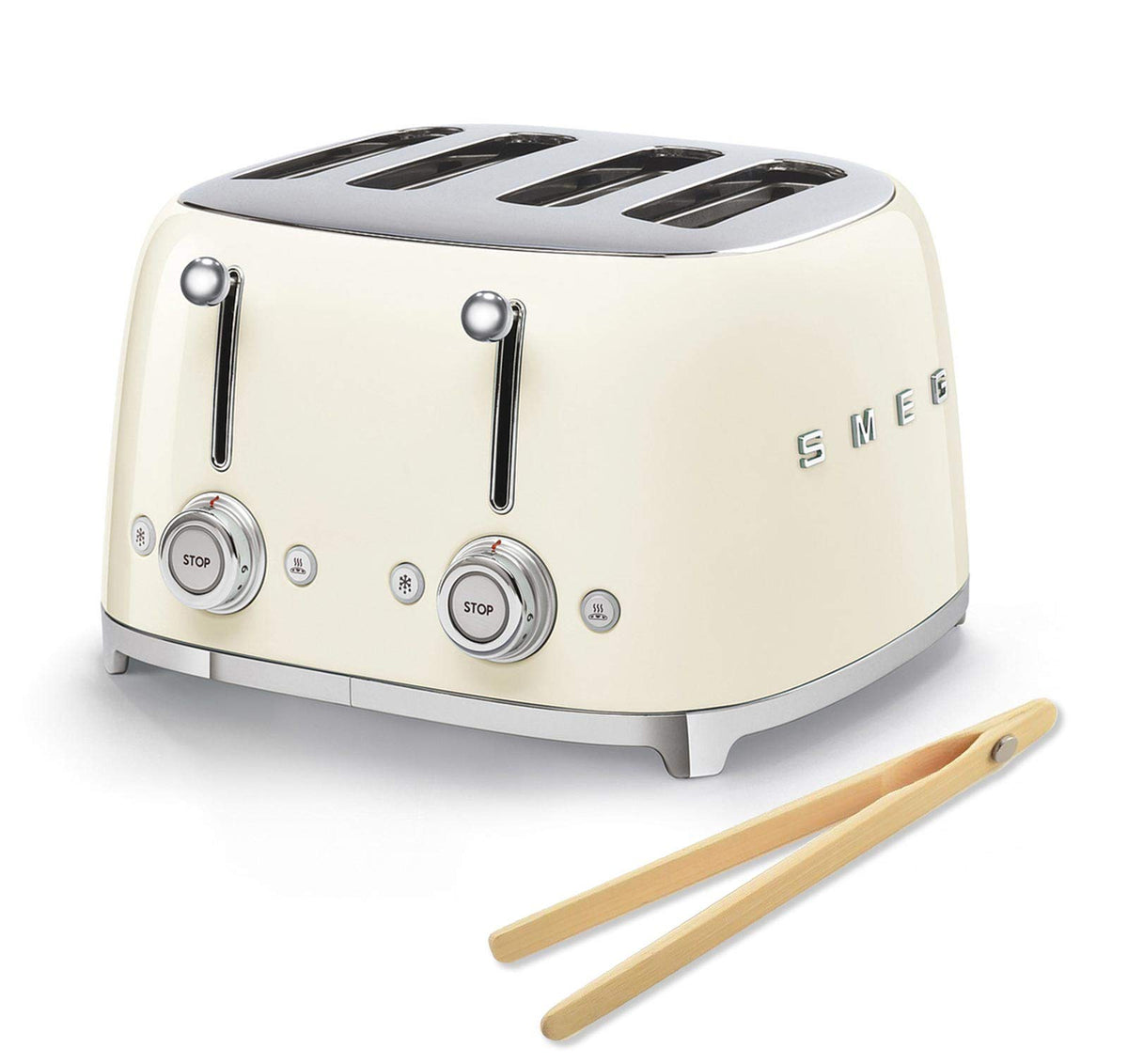 Smeg 50s Retro 4-Slot Toaster with Bamboo Tongs Bundle