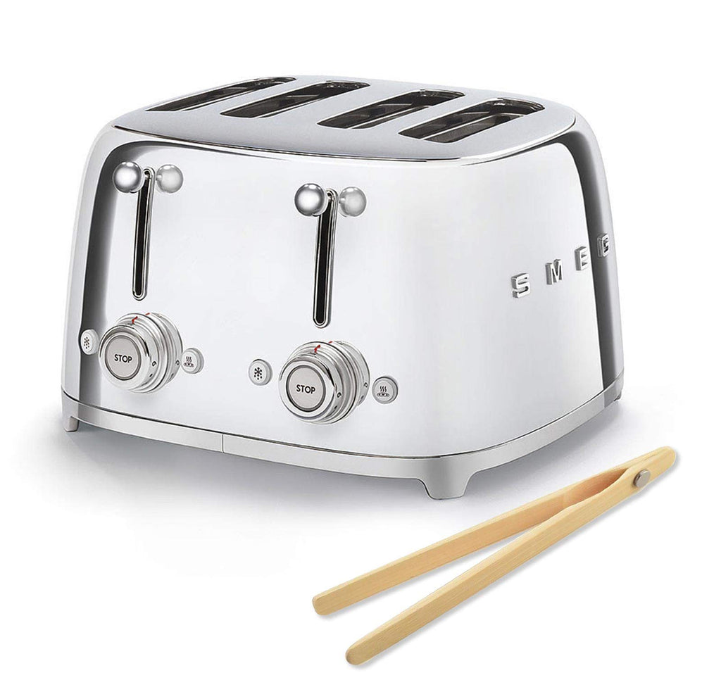 Smeg 50s Retro 4-Slot Toaster with Bamboo Tongs Bundle