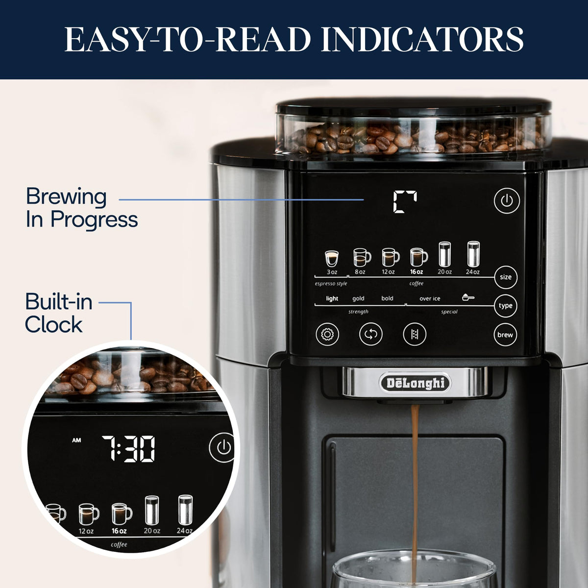 De'Longhi TrueBrew Coffee Maker with Built-In Grinder