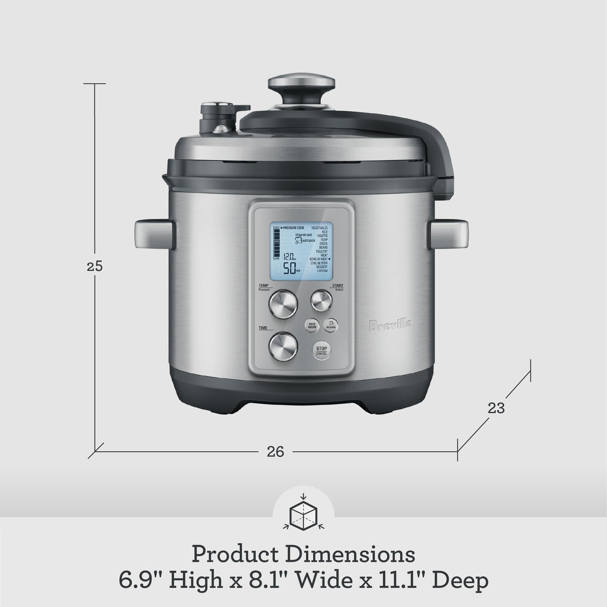 Breville Fast Slow Pro Pressure Cooker, Brushed Stainless Steel