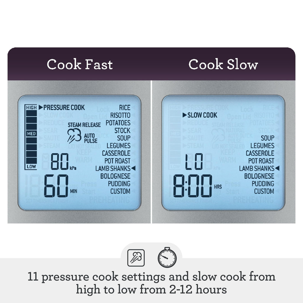 Breville Fast Slow Pro Pressure Cooker, Brushed Stainless Steel