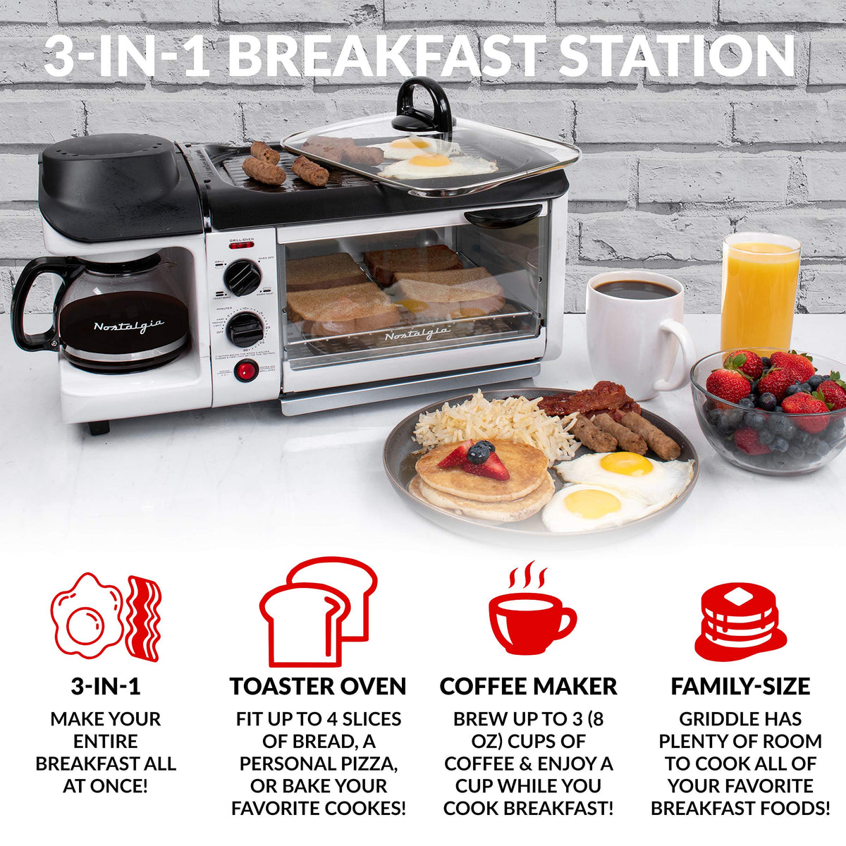 Nostalgia Retro Family-Size 3-in-1 Breakfast Station